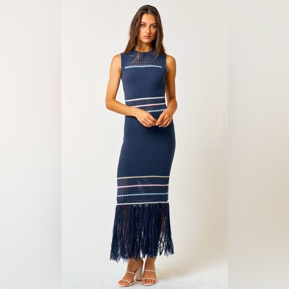 The Stripe & Fringe Sweater Knit Maxi Dress – NWT